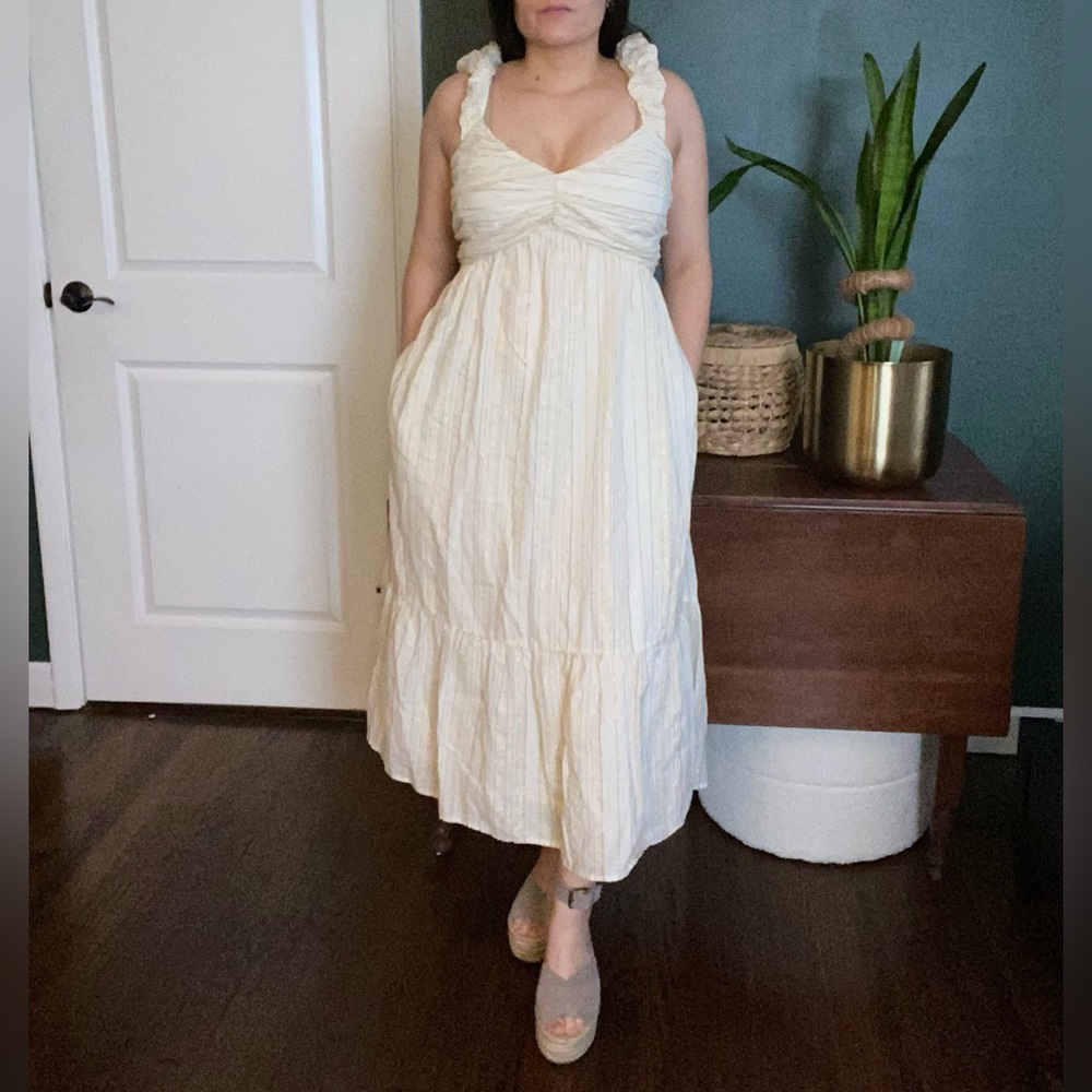 GAP- Match Baby dress sleeveless tiered metallic stripe cotton blend midi dress - Picture 3 of 16